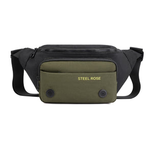 Casual Men's Chest Bags Multi-Function Crossbody Waist Pack Nylon Zipper Phone Pouch Hip Fanny Pack Short Travel Mart Lion Green Waist Bag  