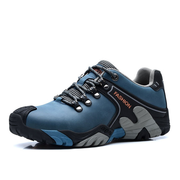 Blue Hiking Boots Men's Leather Trekking Sneakers Non-slip Anti-shock Climbing Shoes Mart Lion   