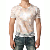 Men's Transparent Mesh T Shirt See Through  Fishnet Long Sleeve Muscle Undershirts Nightclub Party Perform Top Tees Mart Lion White Tshirt S 