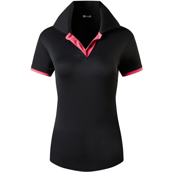 jeansian Women V-Neck Design Short Sleeve Casual T-Shirt Tee Shirts Tshirt Golf Tennis Badminton Slim Fit Polo SWT325 BlackRose Mart Lion SWT325-BlackRose US S China