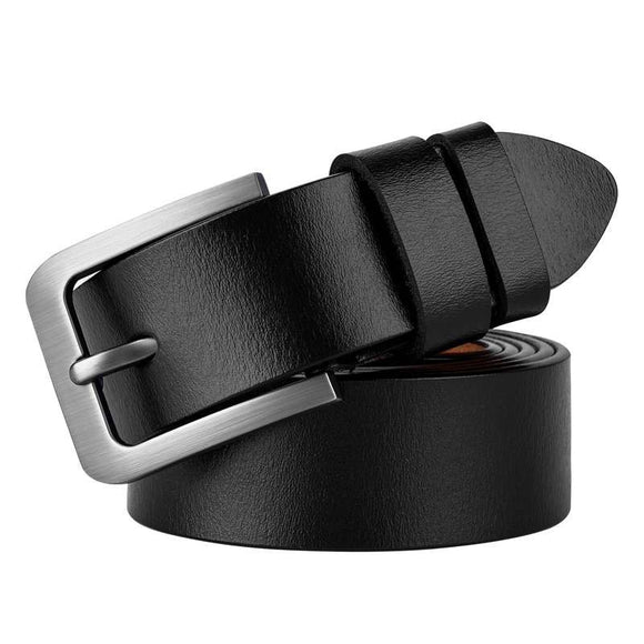 Genuine Leather Belt Men's Casual Metal Pin Detachable Buckle Straps Belt Ceintures Jeans Belts Mart Lion Black 140cm(waist120-125cm 