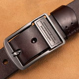 Genuine Leather Belt Men's Vintage Alloy Letter Pin Buckle Long Larfe Male Belts Waist Strap Mart Lion Brown B 105cm(waist85-90cm 