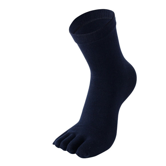 Unisex Solid Color Men's Toe Socks Women Combed Cotton Black Harajuku Kimono Flip Flop 5 Finger Socks Mart Lion Navy blue EU(37-43) 