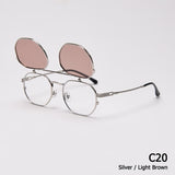 Vintage SteamPunk Style Polarized Tint Ocean Lens Sunglasses Flip Up Clamshell Design Oculos De Sol S31610 Mart Lion C20 Silver Brown  