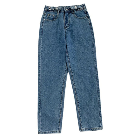 Vintage Women High Waist Jeans Multi-button Harem Pants Streetwear Boyfriend Mom Loose Straight Wide Leg Denim Trousers Mart Lion   