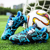 Red Kids Sneakers Men's Women Soccer Cleats Girl Football Boots Turf Spikes Indoor Football Trainers Shoes Boys Chuteira Mart Lion 163 blue FG 31 
