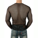 Men's Transparent Mesh T Shirt See Through  Fishnet Long Sleeve Muscle Undershirts Nightclub Party Perform Top Tees Mart Lion   