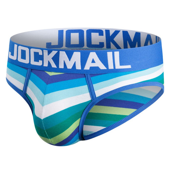 Men's Underwear Briefs Jockstrap Pouch Cuecas Cotton Stripe Panties Thongs Underpants Mart Lion JM369BLUE M(27-30 inches) 