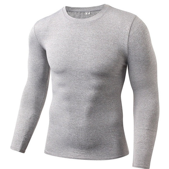 Men's Compression Under Base Layer Top Long Sleeve Tights Sports Rashgard Running Gym T Shirt Fitness Mart Lion Gray S 