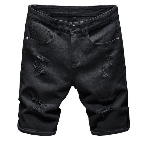 Summer White black Men's Ripped Hole Denim Shorts Slim Casual Knee Length Short Straight Hole Jeans Bermuda for men's Mart Lion Black 28 