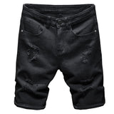 Summer White black Men's Ripped Hole Denim Shorts Slim Casual Knee Length Short Straight Hole Jeans Bermuda for men's Mart Lion Black 28 