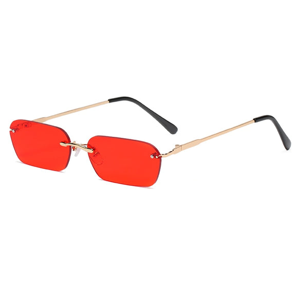 Small Rectangle Rimless Sunglasses Women Square Vintage Designer Men Retro 90s Trendy Gradient Glass Mart Lion red  