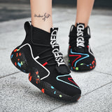 Painting Black High Sock Running Shoes Men's Classic Couples Sock Shoes Sports Breathable Platform High top Sneakers Women Mart Lion   