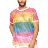 Men's Transparent Mesh T Shirt See Through  Fishnet Long Sleeve Muscle Undershirts Nightclub Party Perform Top Tees Mart Lion Rainbow Tshirt S 