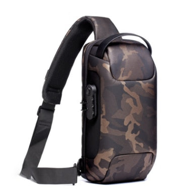 Men's Waterproof USB Oxford Crossbody Bag Anti-theft Shoulder Sling Multifunction Short Travel Messenger Chest Pack For Male Mart Lion Camouflage 16 x 9.5 x33 cm 