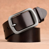 Real Cow Genuine Leather Belt Men's Cowboy Cowskin Pin Buckle Waist Belts for Jeans Mart Lion Silver buckle Brown 100cm(waist80-85cm 