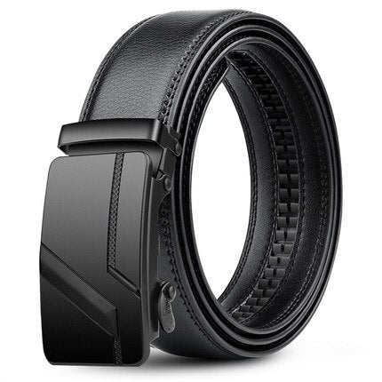Men's Belts PU Leather Automatic Buckle Black PU + Leather Belts Width Mart Lion Back F 105cm(waist85-90cm) 