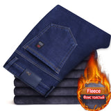 Winter Me Warm Slim Fit Jeans Thicken Denim Trousers Fleece Stretch Pants Black Blue Mart Lion Fleece Blue 28 China