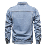 Cotton Lapel Denim Jacket Men's Casual Solid Color Streetwear Jeans Autumn Slim Fit Mart Lion   