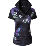 jeansian Women Casual Short Sleeve T-Shirt Tee Floral Print Polo Shirts Golf Polos Tennis Badminton Mart Lion SWT311-Black US S China