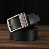 Vintage Pin Buckle Men's Belt Cow Genuine Leather Luxury Strap Belts Jeans Mart Lion P17-Black China 100cm 28to29Inch
