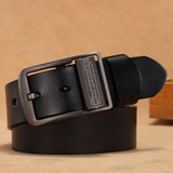 Genuine Leather Belt Men's Vintage Alloy Letter Pin Buckle Long Larfe Male Belts Waist Strap Mart Lion Black B 105cm(waist85-90cm 