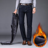 Winter Me Warm Slim Fit Jeans Thicken Denim Trousers Fleece Stretch Pants Black Blue Mart Lion   