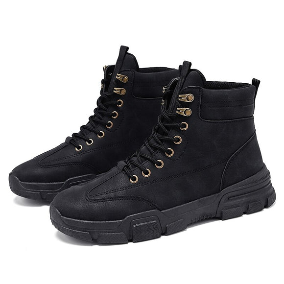 Men's Boots Waterproof Lace Up Military Winter Ankle Lightweight Shoes Winter Casual Non Slip Mart Lion Black Without Plush 6 