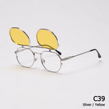 Vintage SteamPunk Style Polarized Tint Ocean Lens Sunglasses Flip Up Clamshell Design Oculos De Sol S31610 Mart Lion C39 Silver Yellow  
