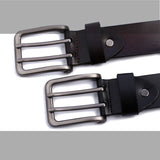 Men's Real Genuine Leather Belt for Jeans Metal Double Pin Metal Buckle Straps Belt Brown Mart Lion   