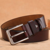 Vintage Pin Buckle Men's Belt Cow Genuine Leather Luxury Strap Belts Jeans Mart Lion P15-Brown China 100cm 28to29Inch
