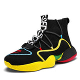 Painting Black High Sock Running Shoes Men's Classic Couples Sock Shoes Sports Breathable Platform High top Sneakers Women Mart Lion Black Yellow B388 35 