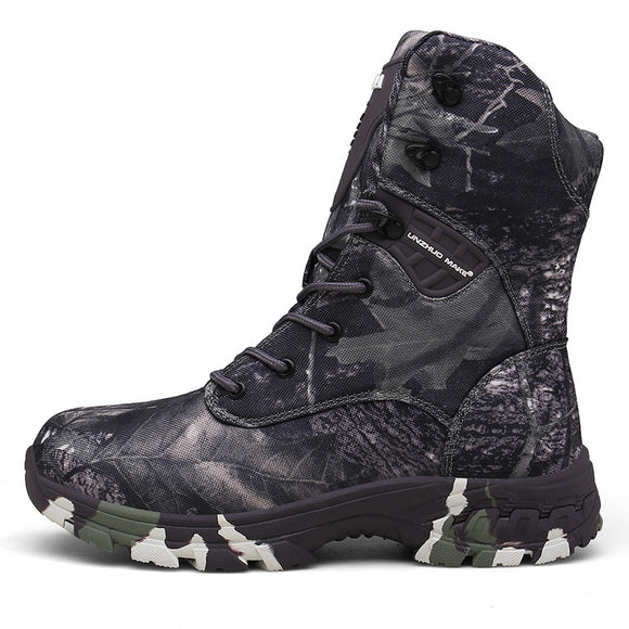 Camouflage Tactical Waterproof Military Men's Boots Disguise Outdoor Army Boots Mid-calf Hiking Mart Lion Camouflage Gray 39 