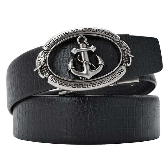 Gold Silver Alloy Anchor Fishing Automatic Buckle Belts Men's Waist Strap for Jeans Luxury Brand Design Belt Mart Lion Black Silver Buckle China 100cm