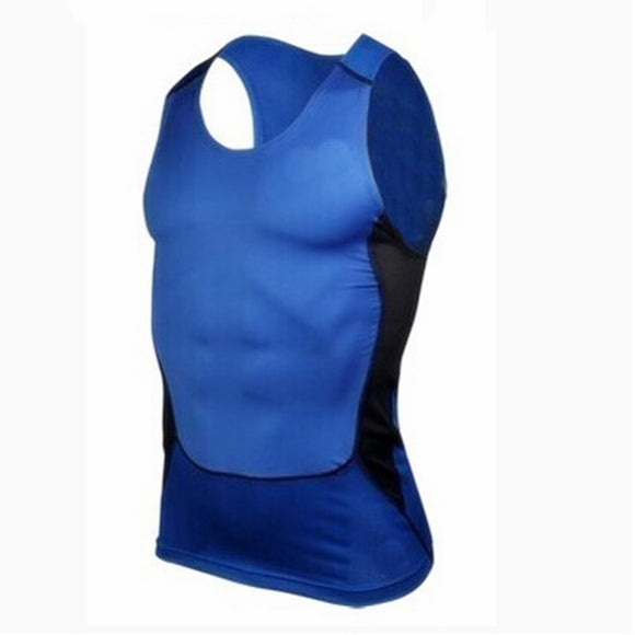 Summer Base Layer Running vests for men's Tank Tops compression Gym Bodybuilding sleeveless Fitness Training White Running Shirt Mart Lion Blue S 