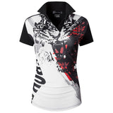 jeansian Women Casual Short Sleeve T-Shirt Tee Floral Print Polo Shirts Golf Polos Tennis Badminton Mart Lion SWT259-Black US S China