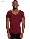 Scoop Deep V Neck T Shirt for Men's Low Cut Vneck Wide Vee Top Tees Invisible Undershirt Slim Fit Short Sleeve Mart Lion   