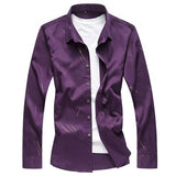 Men's Long Sleeve Silk Shirts Luxury Wedding Party Dress Shirt Camisa Masculina Mart Lion B6308 purple Asian size M 