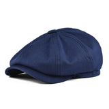Newsboy Cap Men's Twill Cotton Hat 8 Panel Hat Baker Caps Retro Gatsby Hats Casual Cap Cabbie Apple Beret Mart Lion Navy 57cm 