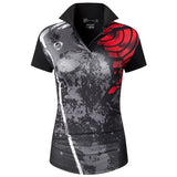 jeansian Women Casual Short Sleeve T-Shirt Tee Floral Print Polo Shirts Golf Polos Tennis Badminton Mart Lion SWT257-Black US S China
