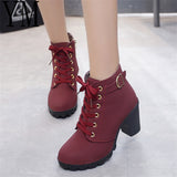 Autumn Stiletto Thin High Heels Zipper Style Womens Boots Bota Feminina Pointed Toe Faux Leather Red Ankle Mart Lion   