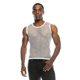 Men's Transparent Mesh T Shirt See Through  Fishnet Long Sleeve Muscle Undershirts Nightclub Party Perform Top Tees Mart Lion White Tank Top S 