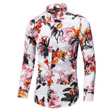 Men's Slim Long Sleeve Casual Flower shirt Printed Male Hawaiian Holiday Party Beach Shirts Camisa Masculina Mart Lion 733 Photo Color M 