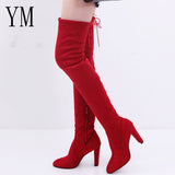 Autumn Stiletto Thin High Heels Zipper Style Womens Boots Bota Feminina Pointed Toe Faux Leather Red Ankle Mart Lion   
