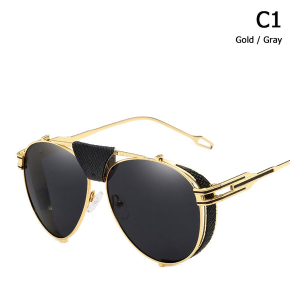 SteamPunk Aviation Style Sunglasses Men's Vintage Brand Design Rock Cool Oculos De Sol 66350 Mart Lion C1  