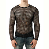 Men's Transparent Mesh T Shirt See Through  Fishnet Long Sleeve Muscle Undershirts Nightclub Party Perform Top Tees Mart Lion   