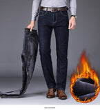 Winter Me Warm Slim Fit Jeans Thicken Denim Trousers Fleece Stretch Pants Black Blue Mart Lion   