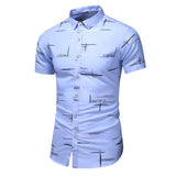 Men's Summer Printed casual Short sleeve shirts Slim fit Hawaiian vacation Beach shirt camisa masculina Mart Lion Light blue M 