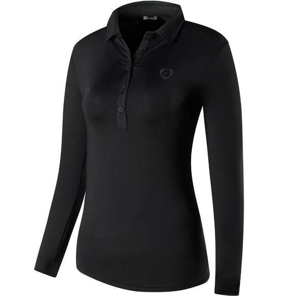 jeansian Women Quick Dry Comfort Slim Fit Long Sleeve Casual T-Shirt Polo Shirts Golf Tennis Sport Polos SWT326 Black Mart Lion   