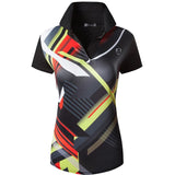 jeansian Style Women's Casual Short Sleeve T-Shirt Tee Floral Print Polo Shirt Tshirt Golf Polos Tennis Badminton SWT302 Mart Lion SWT302-Black US S CN